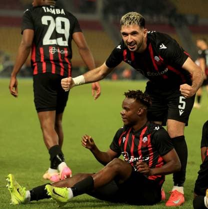 22.07.2025 Skopje KF Shkendija Tetovo-FCSB champion s league qualifiers second leg men s football Klisman Cake(above),Adamu Alhassan(down) Shkendija :