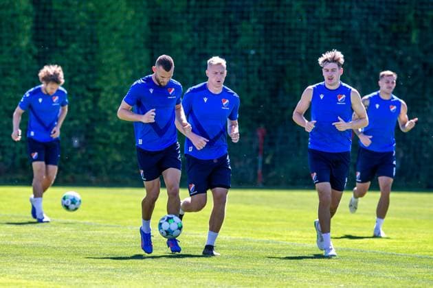 L-R Alexander Munksgaard, Erik Prekop, Michal Frydrych, Karel Pojezny and Matus Rusnak attend a training session of Banik Ostrava players prior to the UEFA Europa League match: FC Banik Ostrava vs Legia Warszawa, in Ostrava, Czech Republic, July 23, 2025. (CTKxPhoto VladimirxPrycek) CTKPhotoP2025072303145  CTKPhotoP2025072303145