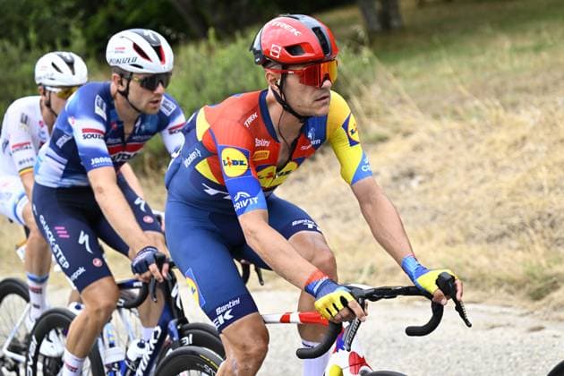 Belgian Jasper Stuyven of Lidl-Trek pictured in action during stage 17 of the 2025 Tour de France cycling race, from Bollene to Valence (161km), on Wednesday 23 July 2025 in France. The 112th edition of the Tour de France starts on Saturday 5 July in Lille, France, and will finish in Paris, France on the 27th of July. JASPERxJACOBS  x129851845x