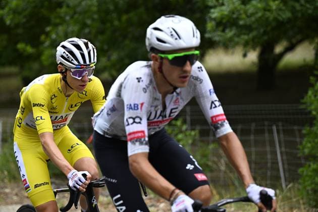 Slovenian Tadej Pogacar of UAE Team Emirates pictured in action during stage 17 of the 2025 Tour de France cycling race, from Bollene to Valence (161km), on Wednesday 23 July 2025 in France. The 112th edition of the Tour de France starts on Saturday 5 July in Lille, France, and will finish in Paris, France on the 27th of July. JASPERxJACOBS  x129851860x