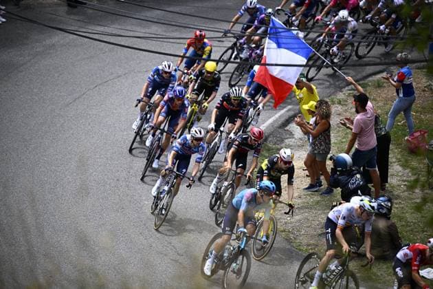 The pack of riders pictured in action during stage 17 of the 2025 Tour de France cycling race, from Bollene to Valence (161km), on Wednesday 23 July 2025 in France. The 112th edition of the Tour de France starts on Saturday 5 July in Lille, France, and will finish in Paris, France on the 27th of July. JASPERxJACOBS  x129852368x