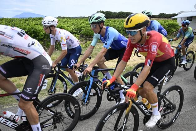 Belgian Oliver Naesen of Decathlon AG2R La Mondiale Team pictured in action during stage 17 of the 2025 Tour de France cycling race, from Bollene to Valence (161km), on Wednesday 23 July 2025 in France. The 112th edition of the Tour de France starts on Saturday 5 July in Lille, France, and will finish in Paris, France on the 27th of July. JASPERxJACOBS  x129854134x