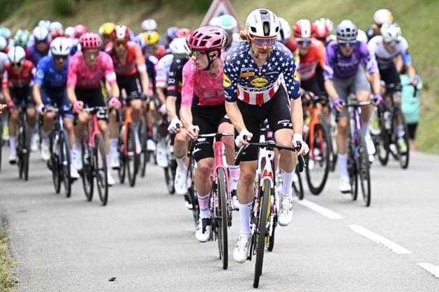 US Quinn Simmons of Lidl-Trek pictured in action during stage 17 of the 2025 Tour de France cycling race, from Bollene to Valence (161km), on Wednesday 23 July 2025 in France. The 112th edition of the Tour de France starts on Saturday 5 July in Lille, France, and will finish in Paris, France on the 27th of July. JASPERxJACOBS  x129856599x