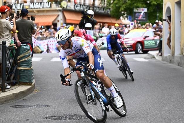 French Mathieu Burgaudeau of Team TotalEnergies pictured in action during stage 17 of the 2025 Tour de France cycling race, from Bollene to Valence (161km), on Wednesday 23 July 2025 in France. The 112th edition of the Tour de France starts on Saturday 5 July in Lille, France, and will finish in Paris, France on the 27th of July. JASPERxJACOBS  x129859808x