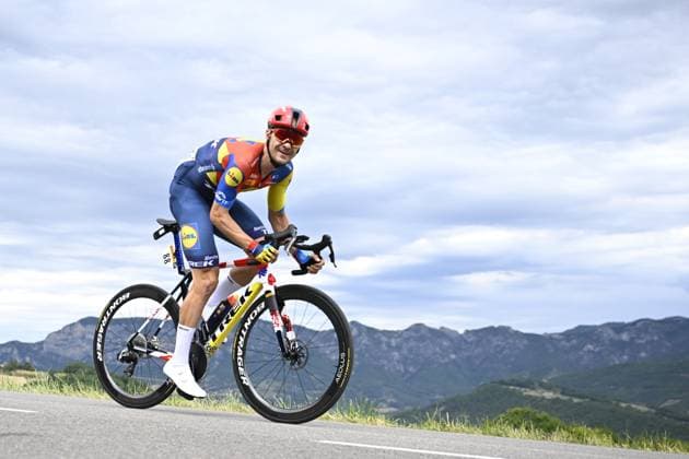 Belgian Edward Theuns of Lidl-Trek pictured in action during stage 17 of the 2025 Tour de France cycling race, from Bollene to Valence (161km), on Wednesday 23 July 2025 in France. The 112th edition of the Tour de France starts on Saturday 5 July in Lille, France, and will finish in Paris, France on the 27th of July. JASPERxJACOBS  x129860833x