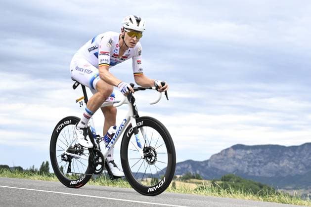 Belgian Tim Merlier of Soudal Quick-Step pictured in action during stage 17 of the 2025 Tour de France cycling race, from Bollene to Valence (161km), on Wednesday 23 July 2025 in France. The 112th edition of the Tour de France starts on Saturday 5 July in Lille, France, and will finish in Paris, France on the 27th of July. JASPERxJACOBS  x129861003x