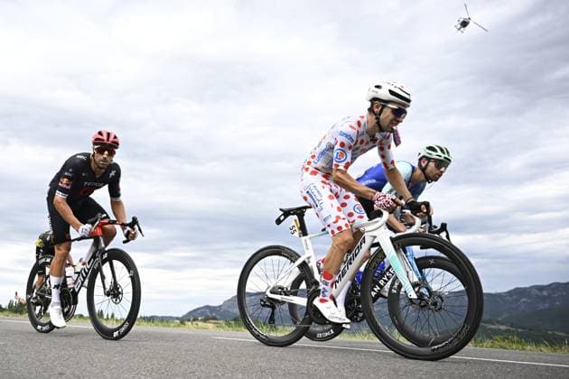Austrian Marco Haller of Tudor Pro Cycling Team and French Lenny Martinez of Bahrain Victorious pictured in action during stage 17 of the 2025 Tour de France cycling race, from Bollene to Valence (161km), on Wednesday 23 July 2025 in France. The 112th edition of the Tour de France starts on Saturday 5 July in Lille, France, and will finish in Paris, France on the 27th of July. JASPERxJACOBS  x129861286x