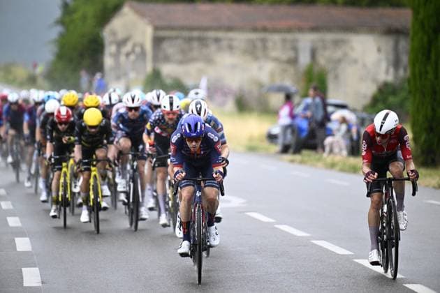 The pack of riders pictured in action during stage 17 of the 2025 Tour de France cycling race, from Bollene to Valence (161km), on Wednesday 23 July 2025 in France. The 112th edition of the Tour de France starts on Saturday 5 July in Lille, France, and will finish in Paris, France on the 27th of July. JASPERxJACOBS  x129861622x