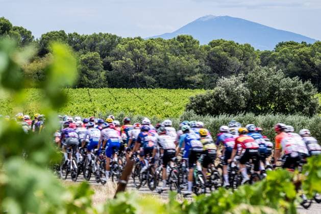 The pack of riders pictured in action during stage 17 of the 2025 Tour de France cycling race, from Bollene to Valence (161km), on Wednesday 23 July 2025 in France. The 112th edition of the Tour de France starts on Saturday 5 July in Lille, France, and will finish in Paris, France on the 27th of July. JASPERxJACOBS  x129869891x