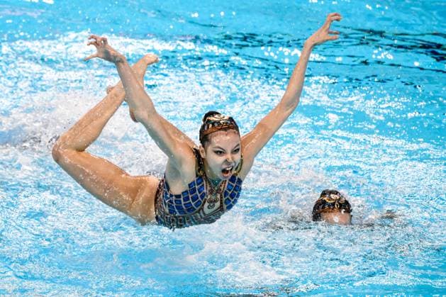 Athletes of Team China compete in the Artistic Swimming Team Acrobatic Preliminaries during the 22nd World Aquatics Championships at the WAC Arena in Singapore (Singapore), July 24, 2025. AndreaxStaccioli