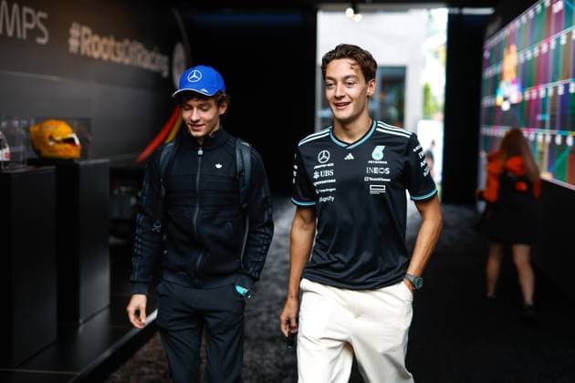 12 Andrea Kimi Antonelli (ITA, Mercedes-AMG Petronas F1 Team), 63 George Russell (GBR, Mercedes-AMG Petronas F1 Team), F1 Grand Prix of Belgium at Circuit de Spa-Francorchamps on July 24, 2025 in Spa-Francorchamps, Belgium. (Photo by HOCH ZWEI) Spa-Francorchamps Belgium