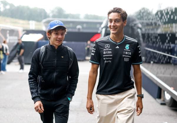 12 Andrea Kimi Antonelli (ITA, Mercedes-AMG Petronas F1 Team), 63 George Russell (GBR, Mercedes-AMG Petronas F1 Team), F1 Grand Prix of Belgium at Circuit de Spa-Francorchamps on July 24, 2025 in Spa-Francorchamps, Belgium. (Photo by HOCH ZWEI) Spa-Francorchamps Belgium