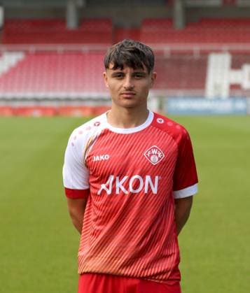 24.07.2025, Regionalliga Bayern, FC Wuerzburger Kickers, Regionalliga Bayern, Portraettermin 2025 2026 v.li.: Mustafa Zekiroski (FC Wuerzburger Kickers), Einzelbild, Portrait, Hochformat Wuerzburg AKON ARENA Bayern Deutschland