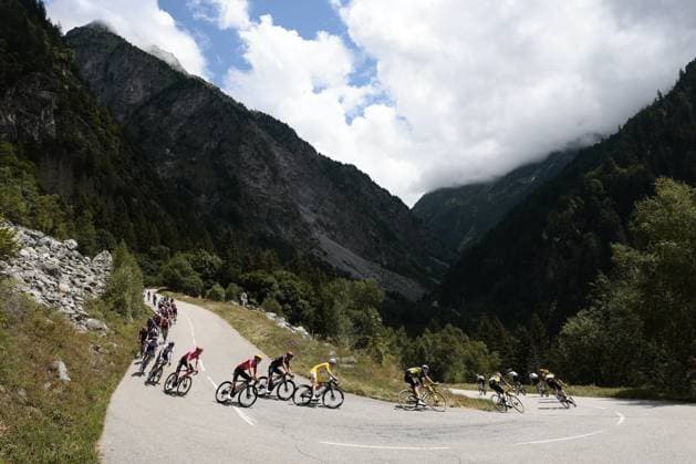 The pack of riders pictured in action during stage 18 of the 2025 Tour de France cycling race, from Vif to Courchevel Col de la Loze, on Thursday 24 July 2025 in France. The 112th edition of the Tour de France starts on Saturday 5 July in Lille, France, and will finish in Paris, France on the 27th of July. POOLxLUCAxBETTINI  x129921330x