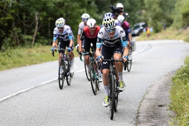 The breakaway group pictured during stage 18 of the 2025 Tour de France cycling race, from Vif to Courchevel Col de la Loze, on Thursday 24 July 2025 in France. The 112th edition of the Tour de France starts on Saturday 5 July in Lille, France, and will finish in Paris, France on the 27th of July. POOLxLUCAxBETTINI  x129922263x