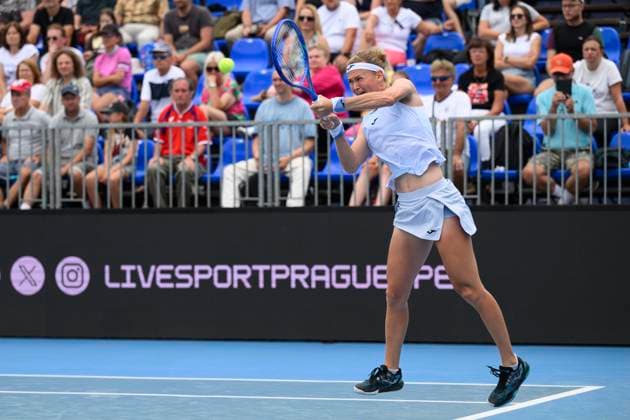Czech tennis player Marie Bouzkova celebrates victory against Ann Li of USA at the WTA, Tennis Damen Livesport Prague Open 2025 on the courts of TK Sparta Prague, in Prague, Czech Republic, on July 24, 2025. (CTKxPhoto MichalxKamaryt) CTKPhotoP2025072405317  CTKPhotoP2025072405317