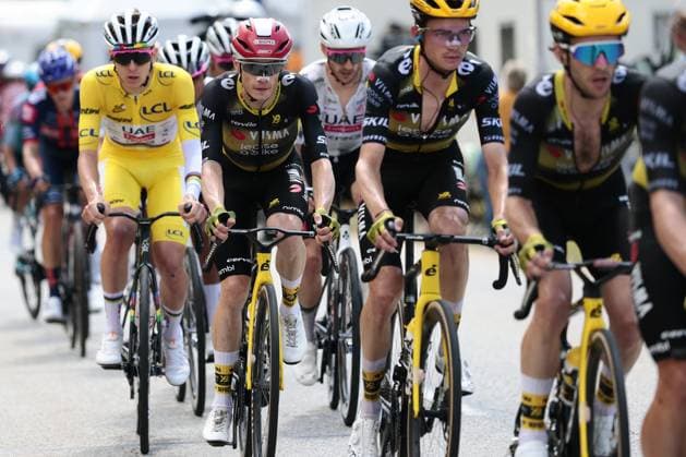 Slovenian Tadej Pogacar of UAE Team Emirates and Danish Jonas Vingegaard Hansen of Team Visma-Lease a Bike pictured in action during stage 18 of the 2025 Tour de France cycling race, from Vif to Courchevel Col de la Loze, on Thursday 24 July 2025 in France. The 112th edition of the Tour de France starts on Saturday 5 July in Lille, France, and will finish in Paris, France on the 27th of July. POOLxLUCAxBETTINI  x129927589x