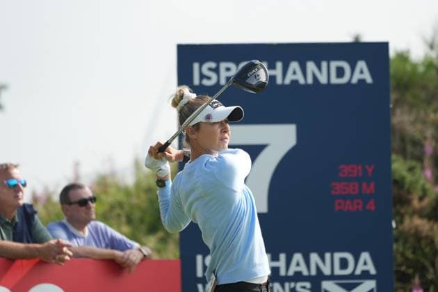 24th July 2025; Dundonald Links, Irvine, Scotland ISPS HANDA Womens Scottish Open Golf Round 1; Nelly Korda plays her tee shot on the 7th hole at Dundonald Links  AlecxBrown