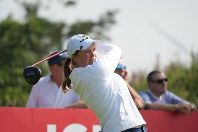 24th July 2025; Dundonald Links, Irvine, Scotland ISPS HANDA Womens Scottish Open Golf Round 1; Lottie Woad plays her tee shot on the 7th hole at Dundonald Links  AlecxBrown