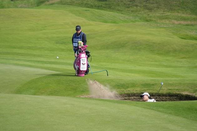 24th July 2025; Dundonald Links, Irvine, Scotland ISPS HANDA Womens Scottish Open Golf Round 1; Mary Liu plays out of a greenside bunker at the 16th hole  AlecxBrown
