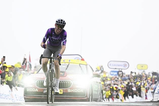 Australian Ben O Connor of Team Jayco AlUla pictured crossing the finish line of stage 18 of the 2025 Tour de France cycling race, from Vif to Courchevel Col de la Loze, on Thursday 24 July 2025 in France. The 112th edition of the Tour de France starts on Saturday 5 July in Lille, France, and will finish in Paris, France on the 27th of July. JASPERxJACOBS  x129936277x