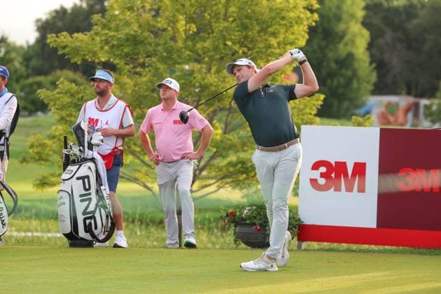 July 24th, 2025: Vince Whaley of the United States hits his shot on the first tee during the first round of the 3M Open 2025 at TPC Twin Cities on July 24, 2025 in Blaine, Minnesota. -CSM Blaine USA - ZUMAc04_ 20250724_zma_c04_006 Copyright: xStevenxGarciax