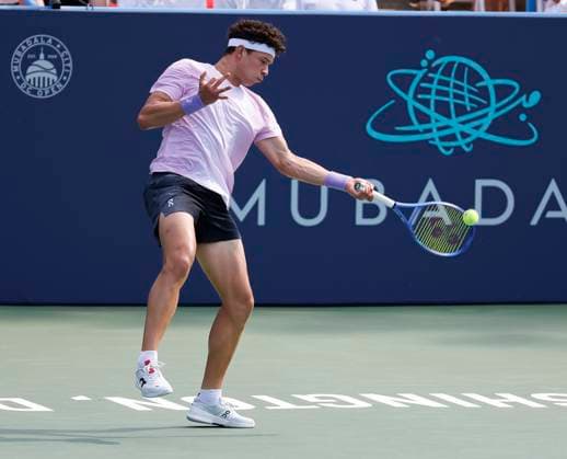 July 24, 2025: Ben Shelton hits a shot against Gabriel Diallo during the 2025 Mubadala Citi DC Open tennis tournament being played at Rock Creek Park Tennis Center in Washington, D.C. CSM District Of Columbia United States of America - ZUMAc04_ 20250724_zma_c04_180 Copyright: xJustinxCooperx