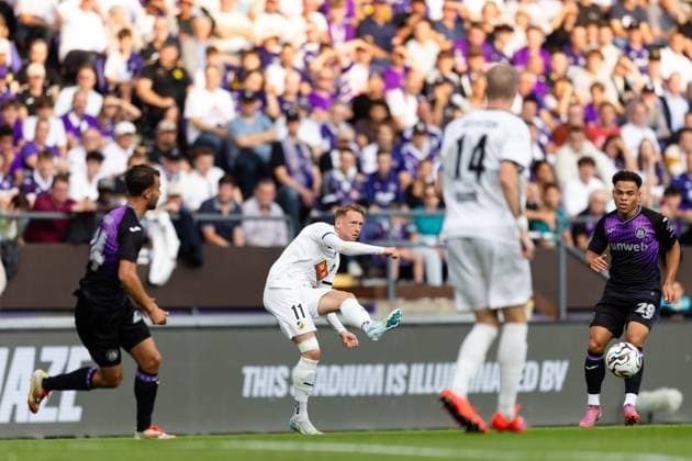 250724 Julius Lindberg of Häcken during the UEFA Europa League second qualifying round match between Anderlecht and Häcken on July 24, 2025 in Brussels. Photo: Michael Erichsen BILDBYRAN COP 89 MI0855 anderlecht bbeng europa league football fotball fotboll häcken kval qualification qualifying round soccer uefa europa league Copyright: MICHAELxERICHSEN BB250724MI122