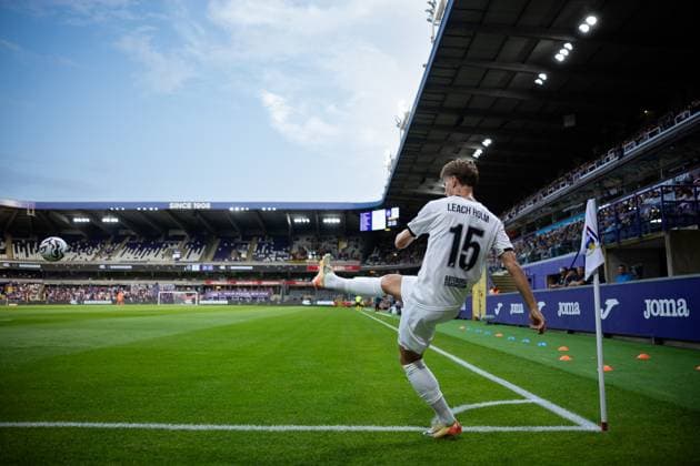 250724 Samuel Leach Holm of Häcken during the UEFA Europa League second qualifying round match between Anderlecht and Häcken on July 24, 2025 in Brussels. Photo: Michael Erichsen BILDBYRAN COP 89 MI0855 anderlecht bbeng europa league football fotball fotboll häcken kval qualification qualifying round soccer uefa europa league Copyright: MICHAELxERICHSEN BB250724MI131