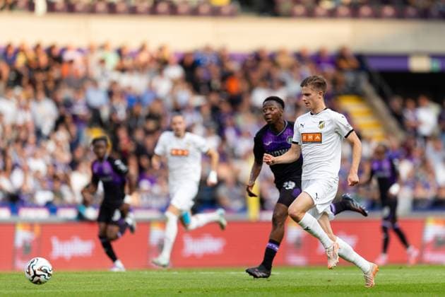 250724 Adrian Svanbäck of Häcken during the UEFA Europa League second qualifying round match between Anderlecht and Häcken on July 24, 2025 in Brussels. Photo: Michael Erichsen BILDBYRAN COP 89 MI0855 anderlecht bbeng europa league football fotball fotboll häcken kval qualification qualifying round soccer uefa europa league Copyright: MICHAELxERICHSEN BB250724MI134