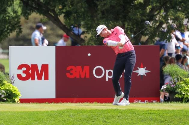 July 24th, 2025: Max Greyserman hits his shot on the seventh tee during the first round of the 3M Open 2025 at TPC Twin Cities on July 24, 2025 in Blaine, Minnesota. -CSM Blaine USA - ZUMAc04_ 20250724_zma_c04_237 Copyright: xStevenxGarciax