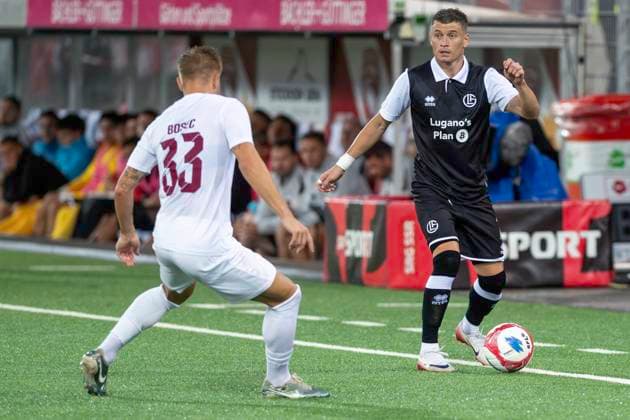 Ezgjan Alioski, FCL, vo. Antonio Bosec, CFR, FC Lugano - CFR Cluj, Qualifikationsrunde UEFA Europa League, Fussball, 24.07.2025