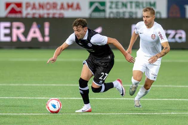Daniel Dos Santos, FCL, hi. Antonio Bosec, CFR, FC Lugano - CFR Cluj, Qualifikationsrunde UEFA Europa League, Fussball, 24.07.2025