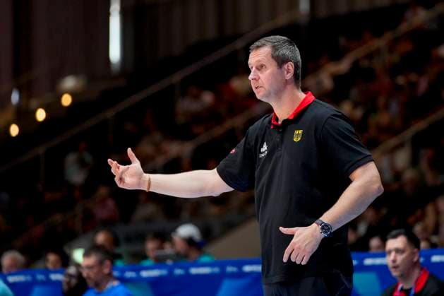 Coach of the German team Alan Ibrahimagic from Australia gestures during the men s basketball match in the group phase between Germany and Finland on Day 5 of the FISU World University Games Rhine-Ruhr at Grugahalle on July 20, 2025 in Essen, Germany. (Photo by Alex Gottschalk DeFodi Images)