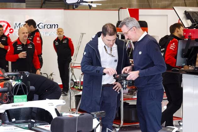 F1 - BELGIAN GRAND PRIX 2025 FIA staff at Haas F1 Team looking at steering wheel, volant, during the 2025 Formula 1 Belgian Grand Prix, 13th round of the 2025 FIA Formula One World Championship, WM, Weltmeisterschaft from July 25 to 27, 2025 on the Circuit de Spa-Francorchamps, in Stavelot, Belgium - StavelotBelgium  Copyright: xJavierxJimenezx