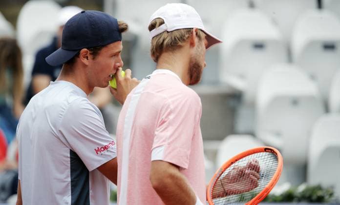 TENNIS - ATP, Tennis Herren Generali Open 2025 KITZBUEHEL,AUSTRIA,25.JUL.25 - TENNIS - ATP World Tour, Generali Open. Image shows Joel Schwaerzler (AUT) and Neil Oberleitner (AUT).  GEPAxpictures xMatthiasxHauer