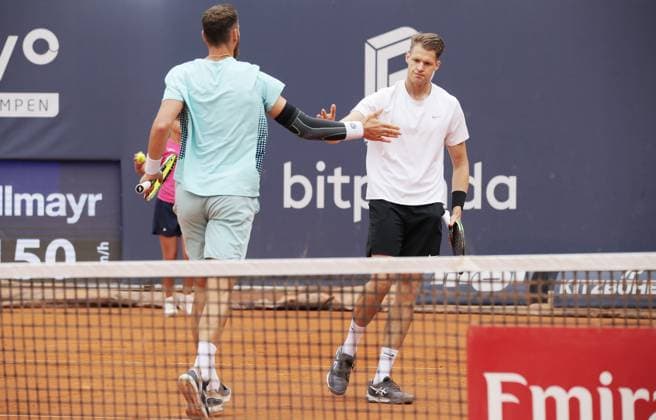 TENNIS - ATP, Tennis Herren Generali Open 2025 KITZBUEHEL,AUSTRIA,25.JUL.25 - TENNIS - ATP World Tour, Generali Open. Image shows Albano Olivetti (FRA) and Hendrik Jebens (GER).  GEPAxpictures xMatthiasxHauer