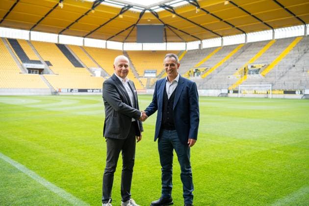 Der neue Geschaeftsfuehrer Rachid Azzouzi zusammen mit dem Aufsichtsratsvorsitzenden Ralph Gillessen Pressekonferenz zur Vorstellung von Rachid Azzouzi als neuen Geschäftsführer Sport, Fussball, 3. Liga, Saison 2025 2026, 25.07.2025 Pressekonferenz zur Vorstellung von Rachid Azzouzi als neuen Geschäftsführer Sport, Fussball, 3. Liga, Saison 2025 2026, 25.07.2025 Aachen Copyright: xEibner-Pressefoto J.xDerondeaux EP_JDU