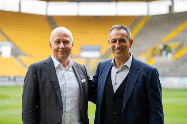 Der neue Geschaeftsfuehrer Rachid Azzouzi zusammen mit dem Aufsichtsratsvorsitzenden Ralph Gillessen Pressekonferenz zur Vorstellung von Rachid Azzouzi als neuen Geschäftsführer Sport, Fussball, 3. Liga, Saison 2025 2026, 25.07.2025 Pressekonferenz zur Vorstellung von Rachid Azzouzi als neuen Geschäftsführer Sport, Fussball, 3. Liga, Saison 2025 2026, 25.07.2025 Aachen Copyright: xEibner-Pressefoto J.xDerondeaux EP_JDU