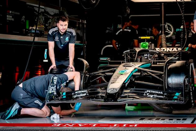 Pitbox of Formule 1 driver Kimi Antonelli of Mercedes during the free practice Grand Prix Formula 1 Spa Francorchamps 2025 at the Circuit Spa Francorchamps for the Formula 1 MoÃ«t & Chandon Belgium Grand Prix 2025 season 2025-2026 in SPA, Belgium on 25 july 2025, (photo by Marcel van Dorst EYE4images DeFodi Images)