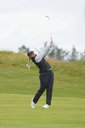 25th July 2025; Dundonald Links, Irvine, Scotland ISPS HANDA Womens Scottish Open Golf Round 2; Amy Taylor hits her approach into the 9th green  AlecxBrown