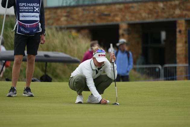 25th July 2025; Dundonald Links, Irvine, Scotland ISPS HANDA Womens Scottish Open Golf Round 2; Nanna Koerstz Madsen lines up her putt for birdie at the 9th hole  AlecxBrown