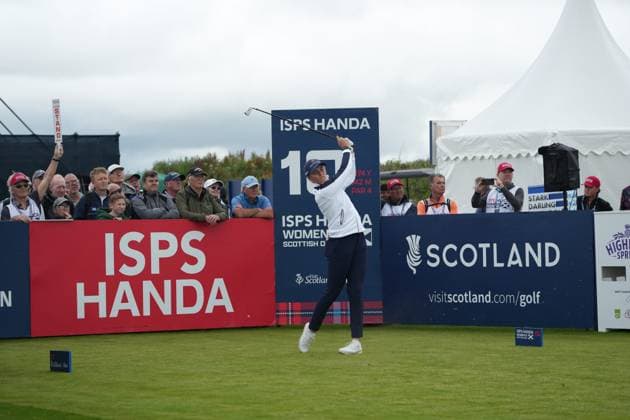 25th July 2025; Dundonald Links, Irvine, Scotland ISPS HANDA Womens Scottish Open Golf Round 2; Hannah Darling plays her tee shot on the 10th hole at Dundonald Links  AlecxBrown
