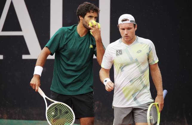 TENNIS - ATP, Tennis Herren Generali Open 2025 KITZBUEHEL,AUSTRIA,25.JUL.25 - TENNIS - ATP World Tour, Generali Open. Image shows Francisco Cabral (POR) and Lucas Miedler (AUT).  GEPAxpictures xMatthiasxHauer