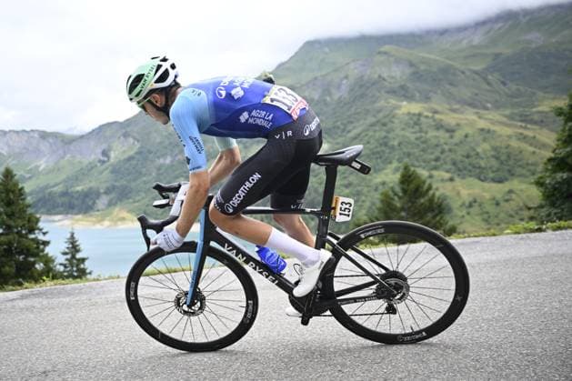French Clement Berthet of Decathlon AG2R La Mondiale Team pictured in action during stage 19 of the 2025 Tour de France cycling race, from Albertville to La Plagne (130km), on Friday 25 July 2025 in France. The 112th edition of the Tour de France starts on Saturday 5 July in Lille, France, and will finish in Paris, France on the 27th of July. JASPERxJACOBS  x129996892x