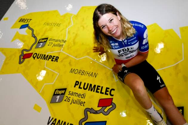 TOUR DE FRANCE FEMININ 2025 PHOTOPQR OUEST FRANCE Mathieu Pattier ; VANNES ; 25 07 2025 ; Conférence de presse avant le départ du tour de France 2025 depuis Vannes le samedi 26 juillet 2025. Marie Le Net FDJ SUEZ Cycliste française Women s 2025 Tour de France starts on saturday from Vannes, France, VANNES France  Copyright: xPHOTOPQR OUESTxFRANCE MAXPPPxMathieuxPattierx 20250725OFR3186 20250725OFR3186