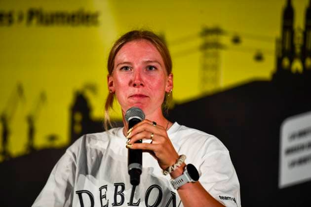 TOUR DE FRANCE FEMININ 2025 PHOTOPQR OUEST FRANCE Mathieu Pattier ; VANNES ; 25 07 2025 ; Conférence de presse avant le départ du tour de France 2025 depuis Vannes le samedi 26 juillet 2025. Lorena Wiebes Coureuse cycliste professionnelle néerlandaise Women s 2025 Tour de France starts on saturday from Vannes, France, VANNES France  Copyright: xPHOTOPQR OUESTxFRANCE MAXPPPxMathieuxPattierx 20250725OFR3197 20250725OFR3197