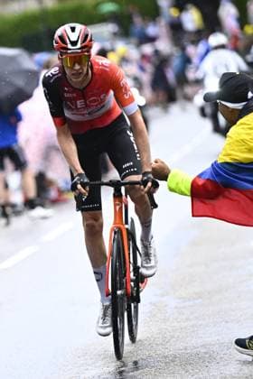 Dutch Thymen Arensman of Ineos Grenadiers pictured in action during stage 19 of the 2025 Tour de France cycling race, from Albertville to La Plagne (130km), on Friday 25 July 2025 in France. The 112th edition of the Tour de France starts on Saturday 5 July in Lille, France, and will finish in Paris, France on the 27th of July. JASPERxJACOBS  x130002703x