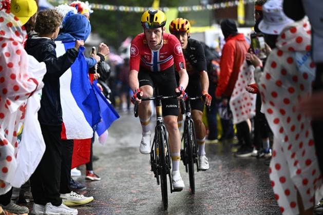 Norwegian Andreas Leknessund of Uno-X Mobility pictured in action during stage 19 of the 2025 Tour de France cycling race, from Albertville to La Plagne (130km), on Friday 25 July 2025 in France. The 112th edition of the Tour de France starts on Saturday 5 July in Lille, France, and will finish in Paris, France on the 27th of July. JASPERxJACOBS  x130004100x