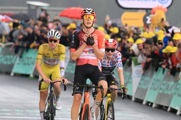 TOUR DE FRANCE 2025 Pierre Teyssot MAXPPP ; Tour de France - UCI Cycling Race 2025 in La Plagne, France on July 25, 2025. Stage 19 from Albertville to La Plagne 93.1 km. Thymen Arensman (NED) IGD wins the stage, Tadej Pogacar (SLO) remains leader in yellow. Tadej Pogacar (SLO), Thymen Arensman (NED) and right Jonas Vingegaard (DEN) Pierre Teyssot Maxppp- French cycling race Tour de France 2024 takes place in july 2025 La Plagne Savoie France  Copyright: xMAXPPPxPierrexTeyssotx TEP64188 TEP64188